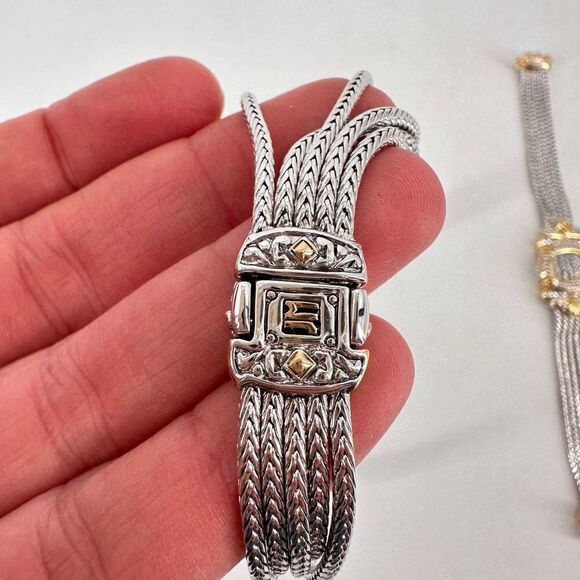 John Madeiros Women's Five Strand Necklace and Bracelet Set 2 Piece Silver Gold - Picture 4 of 10